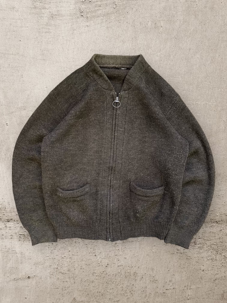 70s/80s Brown Wool Zip Up Cardigan Sweater -