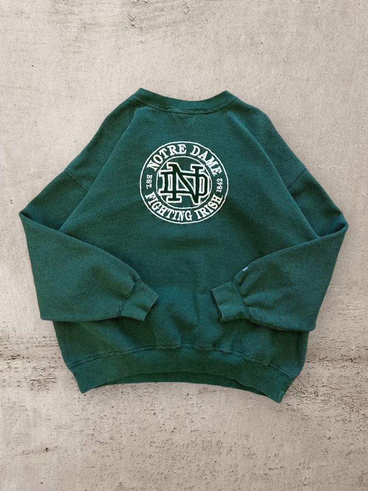 90s Notre Dame Embroidered Green Crewneck - XL