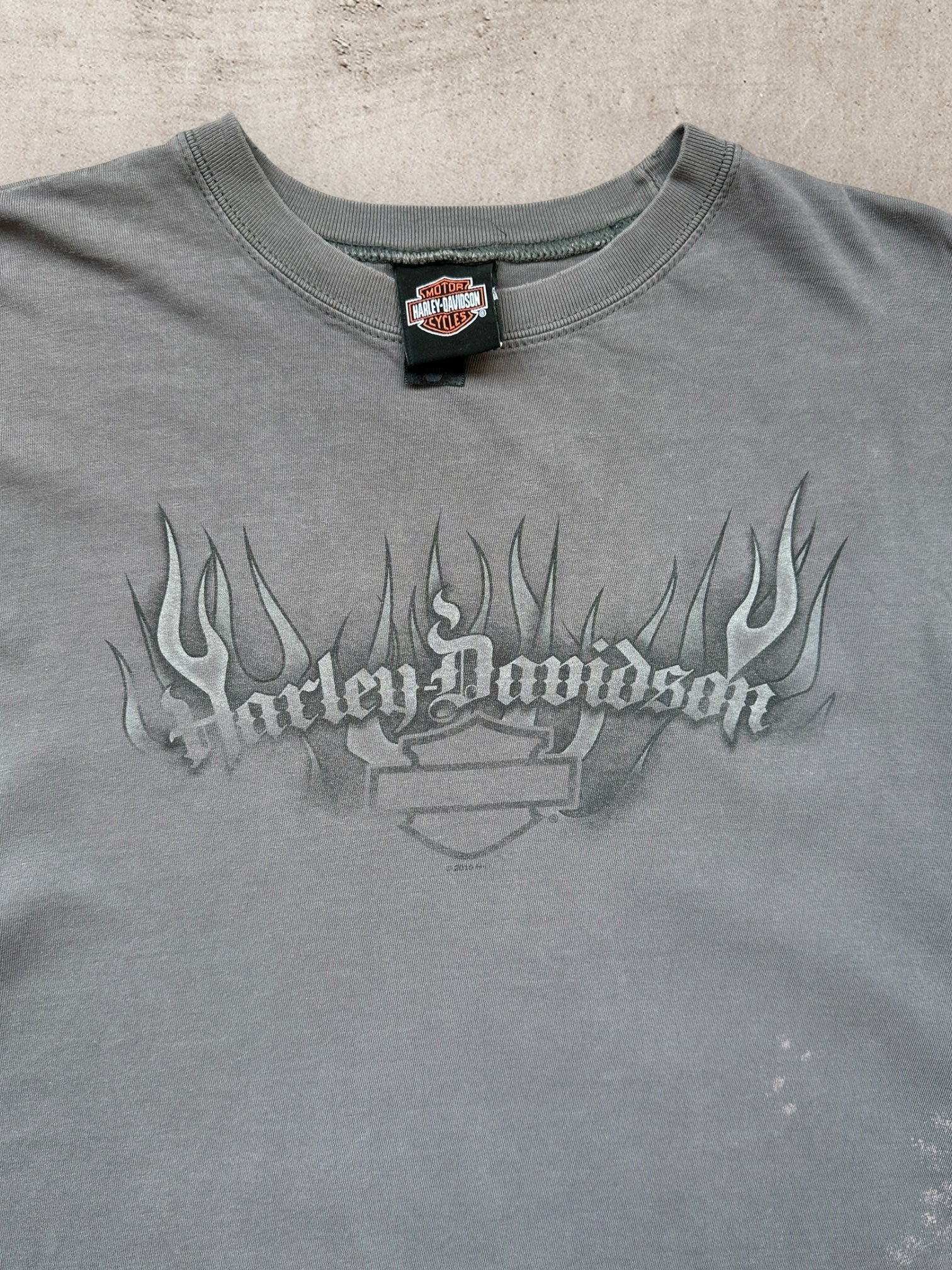 00s Harley Davidson Flame L/S Distressed Graphic T-Shirt - XL