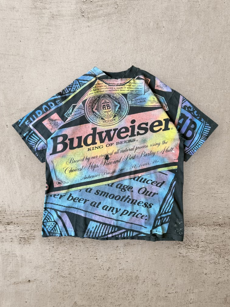 90s Distressed Budweiser Colorful AOP T-Shirt - XL