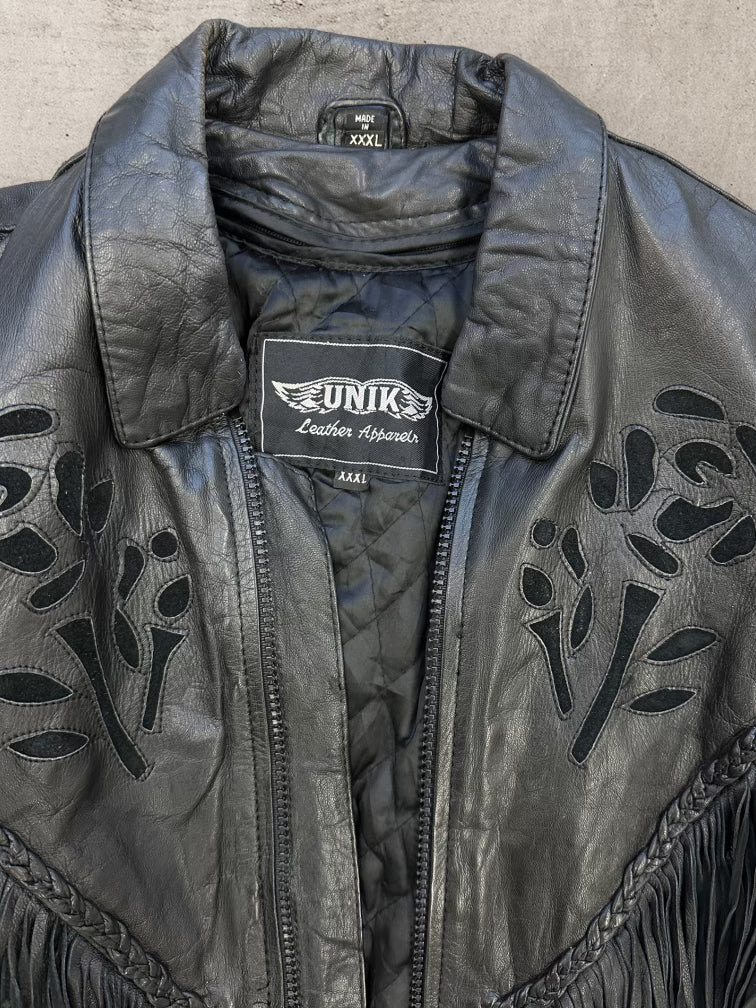 80s/90s Unik Tassled Western Leather Jacket - Large