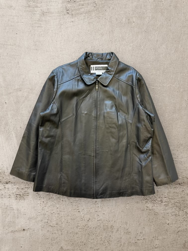 00s JL Studio Black Zip Up Leather Jacket - XL