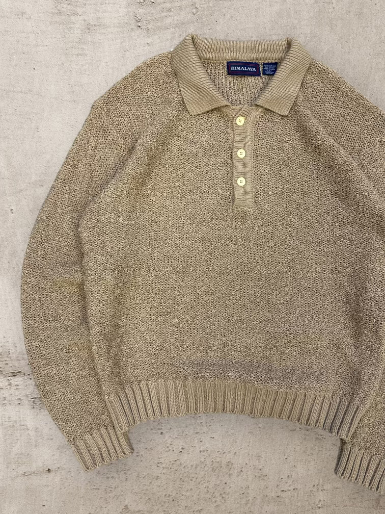 90s Himalaya Tan Polo Knit Sweater - Medium