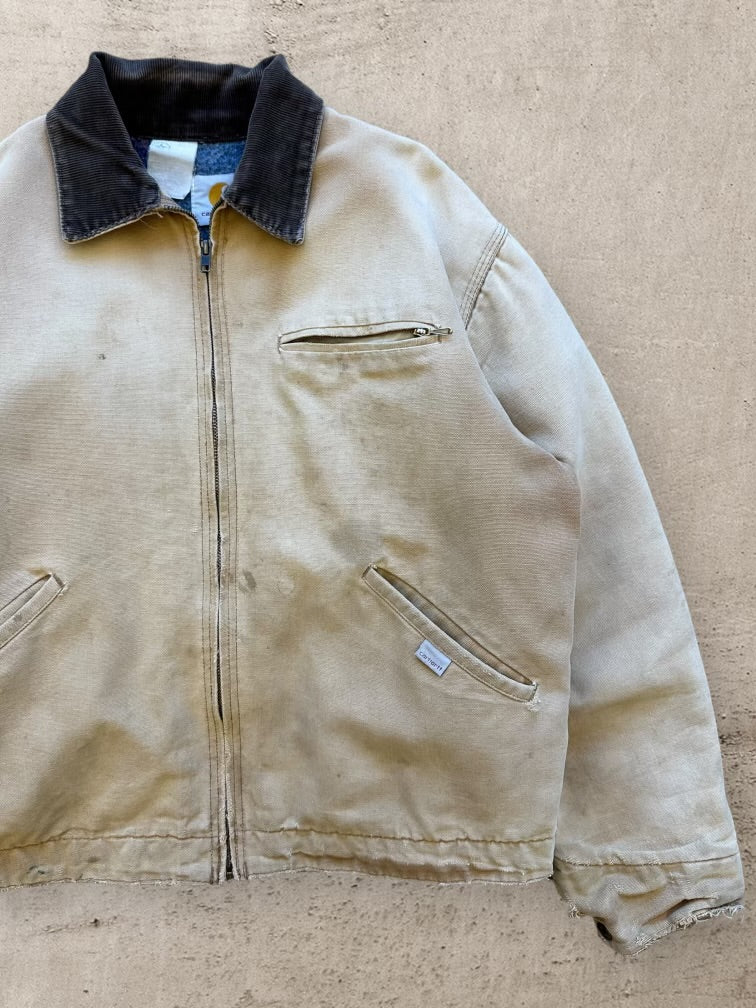 90s Carhartt Blanket Lined Distressed Beige Detroit Jacket - Medium