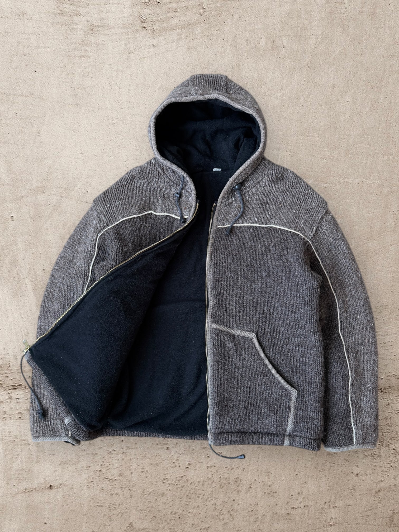 00s Sherpa Lined Wool Zip Up Hooded Sweater - Large