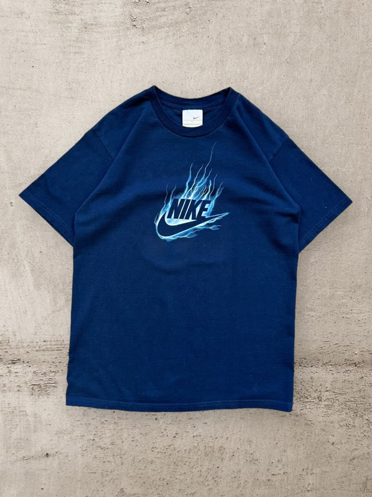 00s Nike Blue Flames Graphic T-Shirt -Small