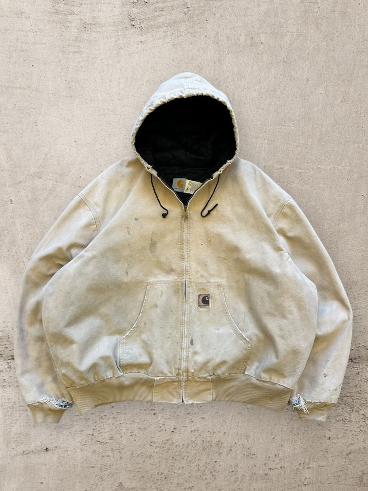 90s Carhartt Distressed Beige Hooded Jacket - XXXL