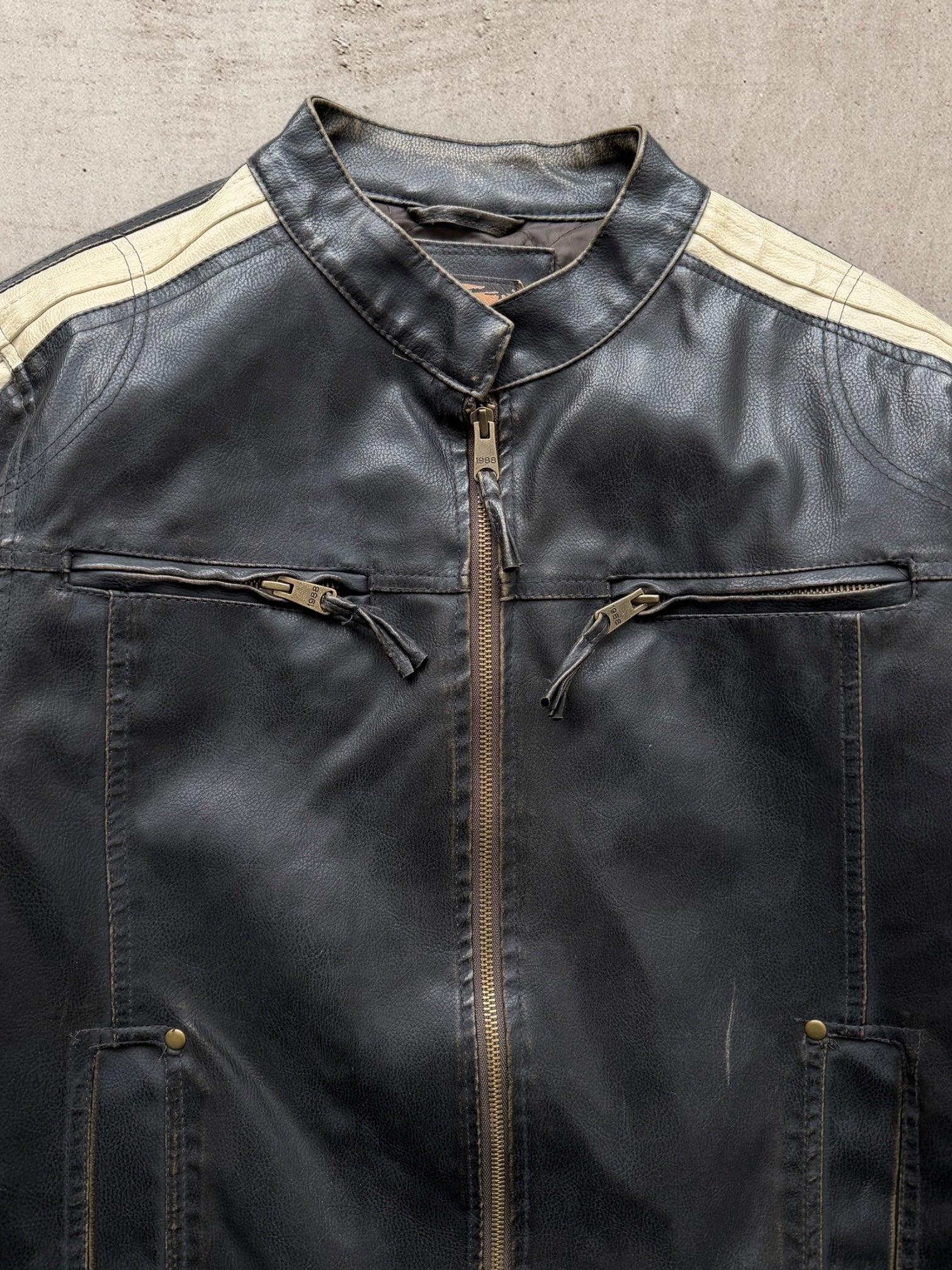 00s Arizona Striped Moto Leather Jacket - Medium