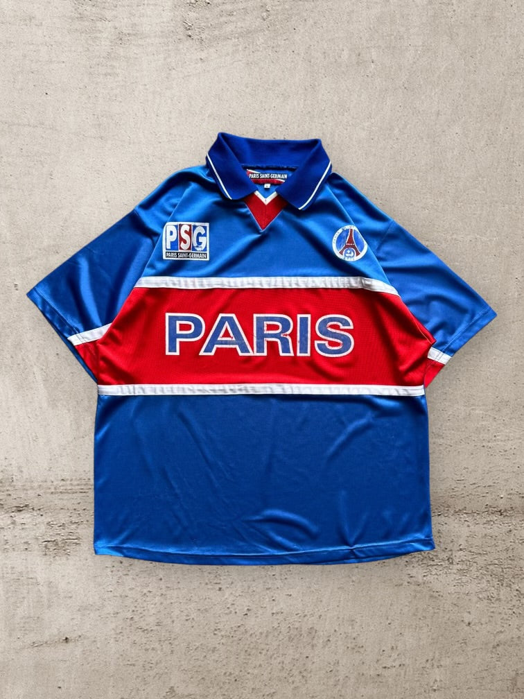 90s Paris Saint Germain Striped Soccer Jersey - Large