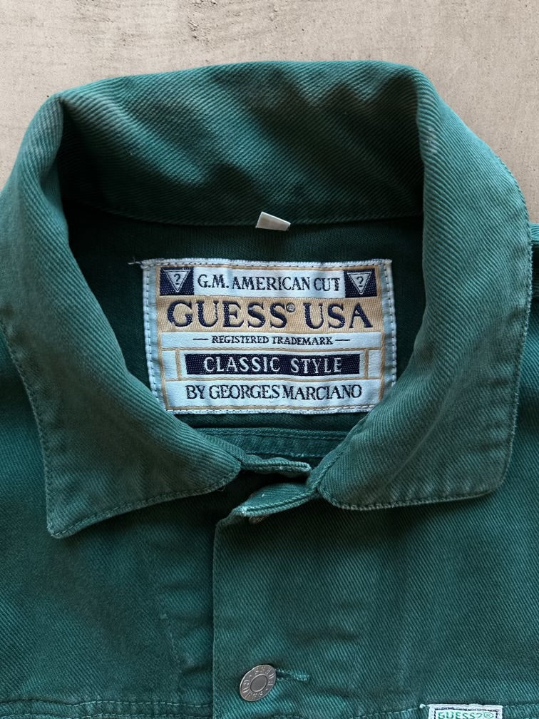 90s Guess Forest Green Denim Jacket - Medium