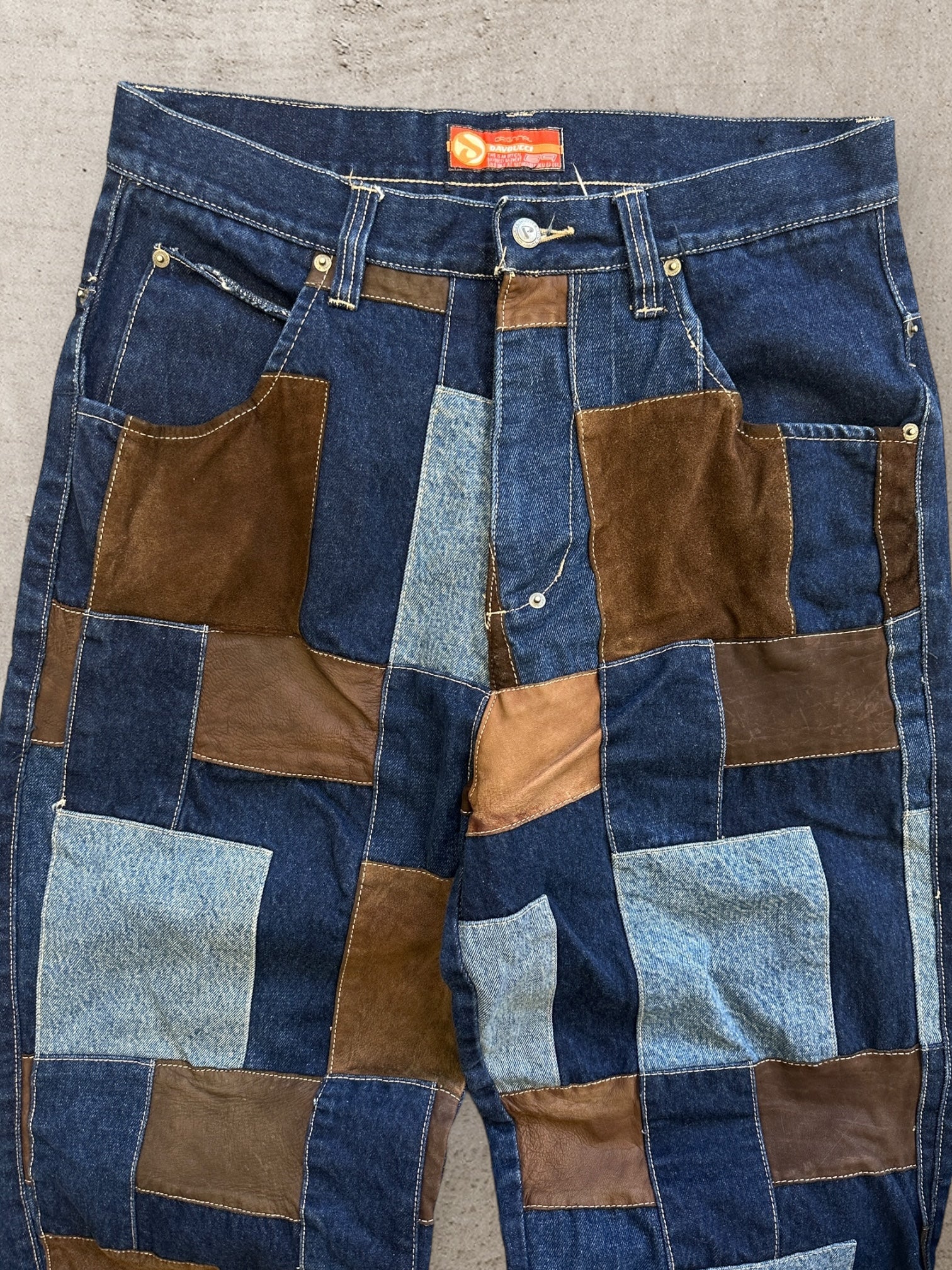 00s Davgucci Dark Wash Baggy Patchwork Jeans - 34 x31