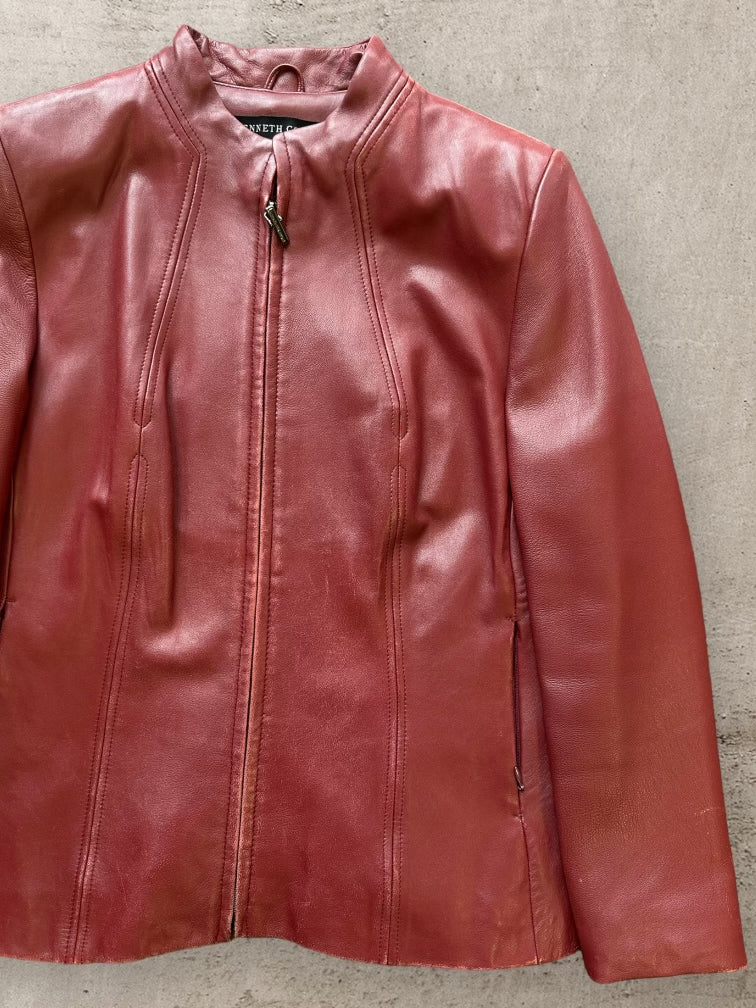 00s Kenneth Cole Full Zip Red Leather Jacket - Small