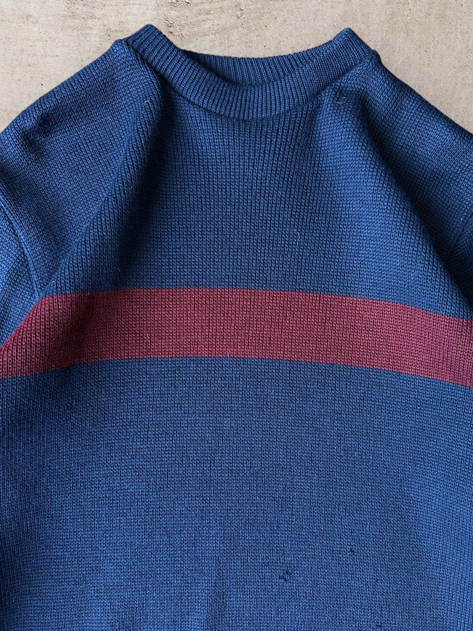 70s/80s Avalanche Navy Blue & Maroon Striped Knit Sweater - Medium