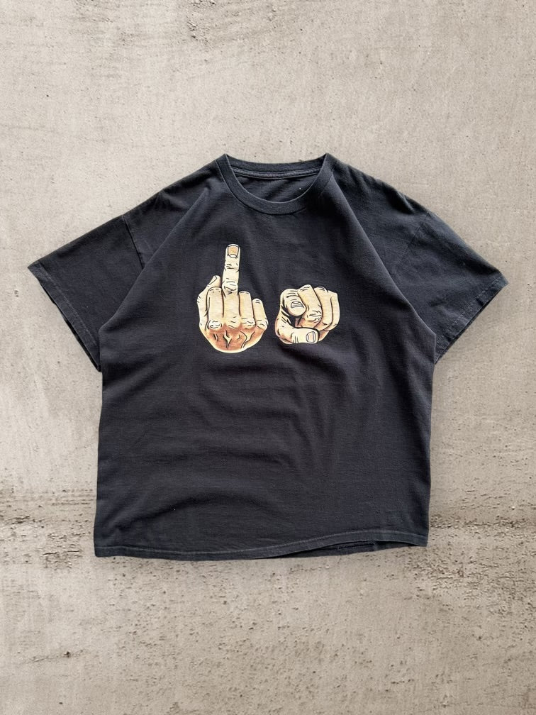 90s Sign Language Fuck You Graphic T-Shirt - Large