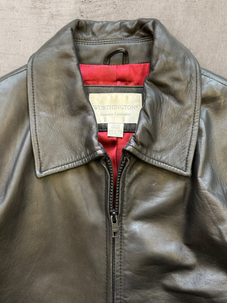 00s Worthington Red Lined Slim Leather Jacket - Women's Medium