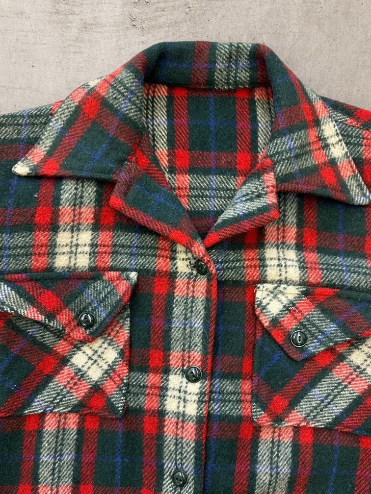 70s/80s Multicolor Plaid Wool Button Up Flannel - Small