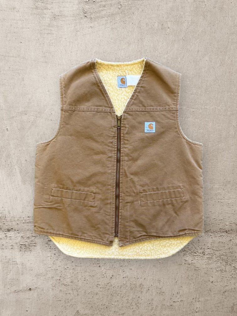 90s Carhartt Sherpa Lined Tan Work Vest - Large