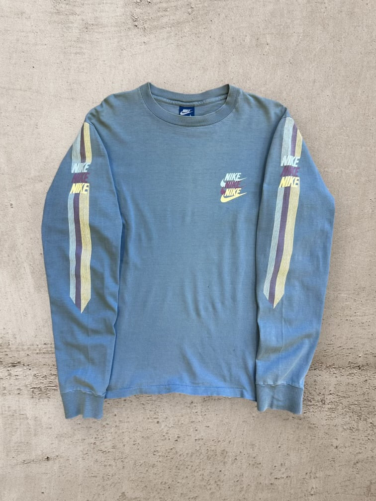 80s Nike Swoosh Striped Long Sleeve Graphic T-Shirt - Medium