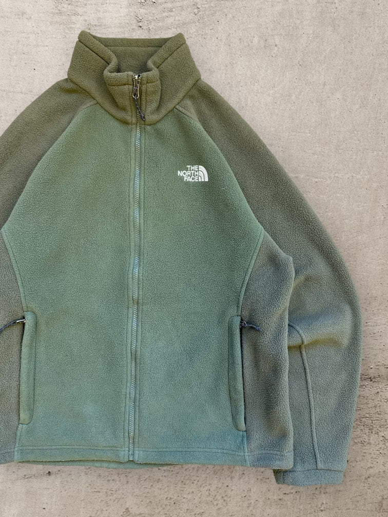 00s The North Face Green Color Block Zip Up Fleece - Large