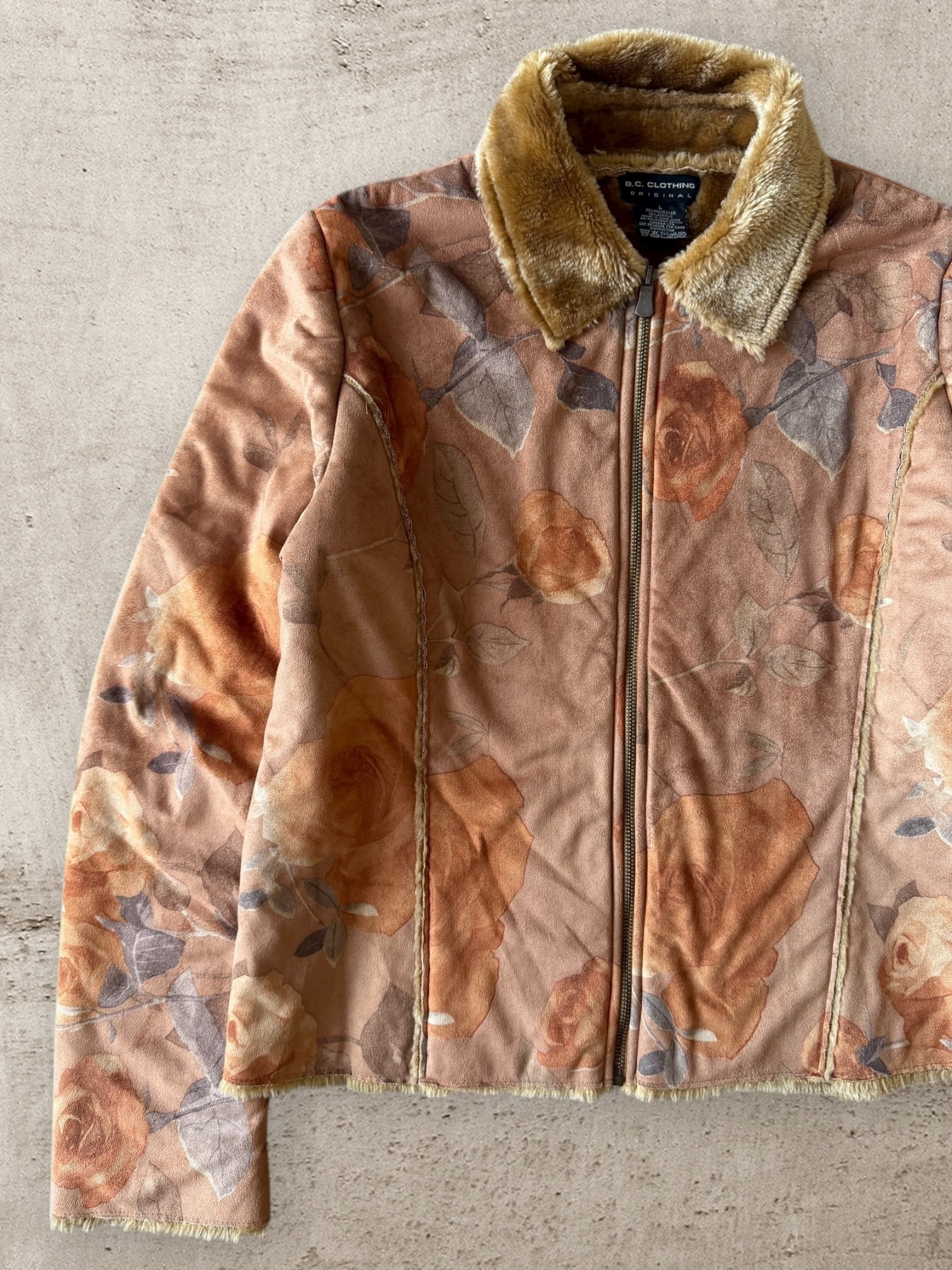 00s B.C Fur Lined Leaf Zip Up Jacket - Medium
