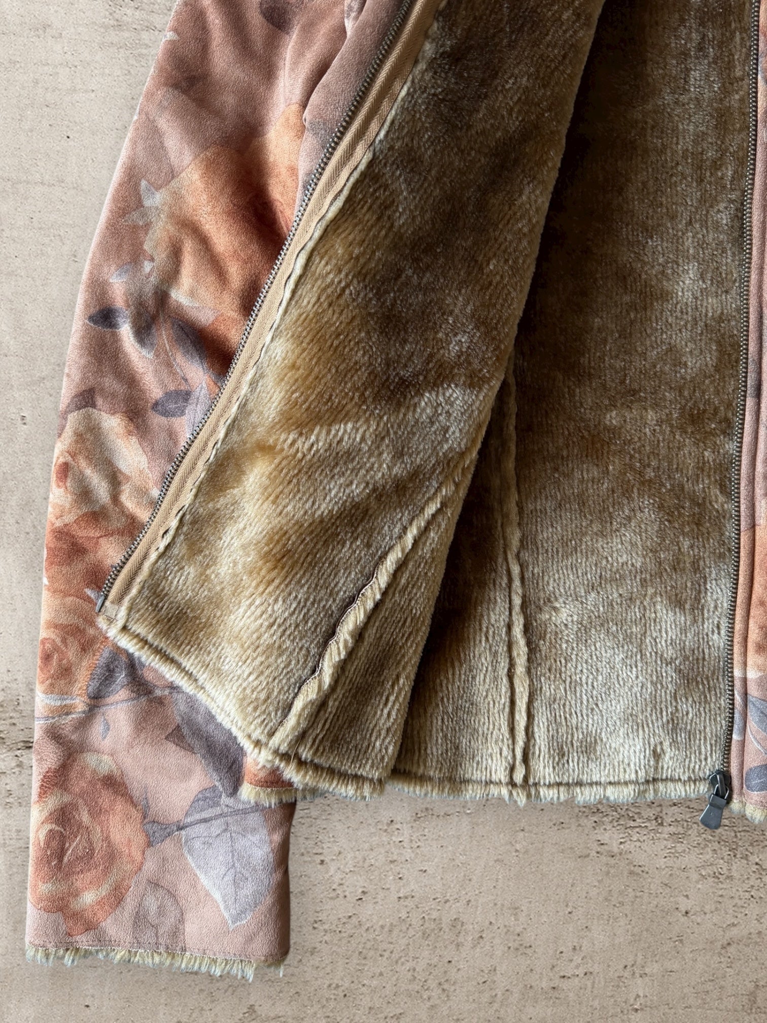 00s B.C Fur Lined Leaf Zip Up Jacket - Medium