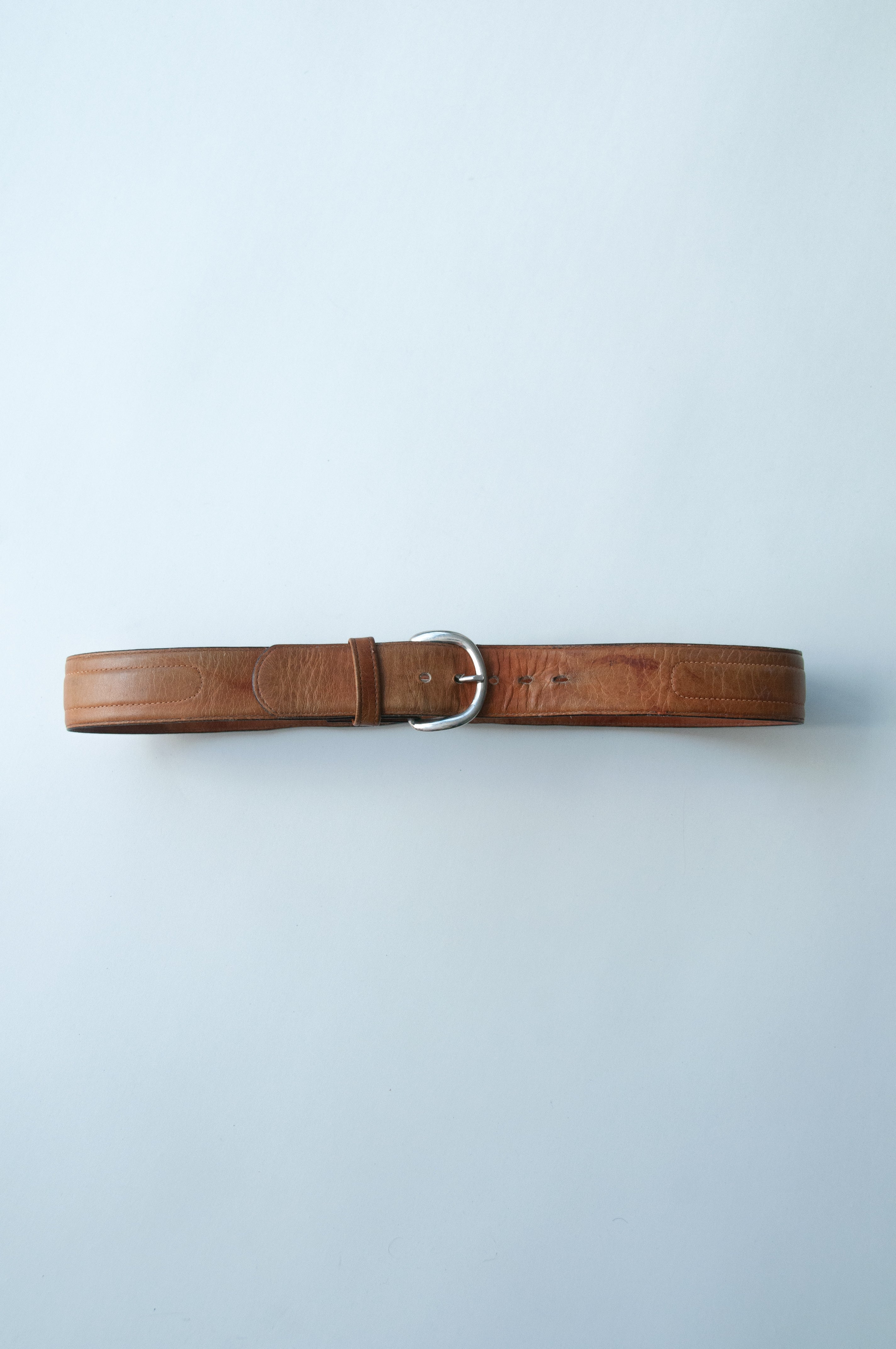 90s Buxton Light Brown & Silver Leather Belt - 33.5”