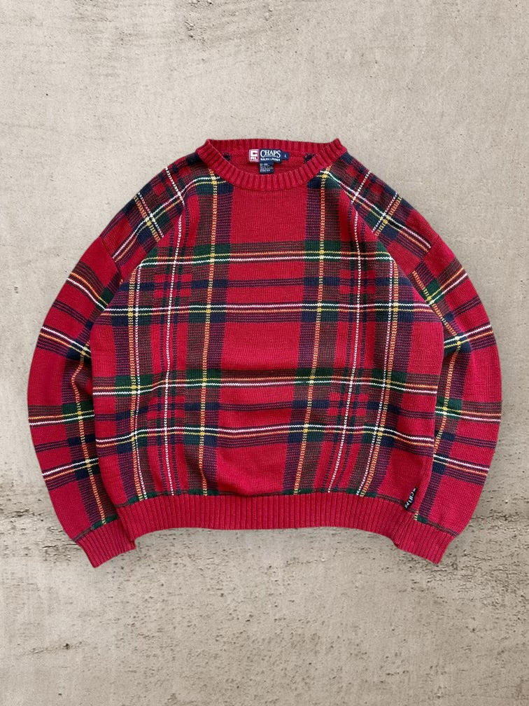 00s Chaps Ralph Lauren Plaid Knit Sweater - Large