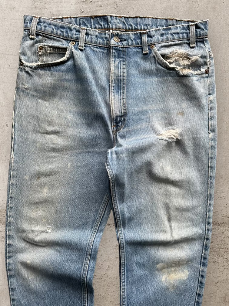 90s Levi’s 505 Distressed Orange Tab Denim Jeans - 36x32