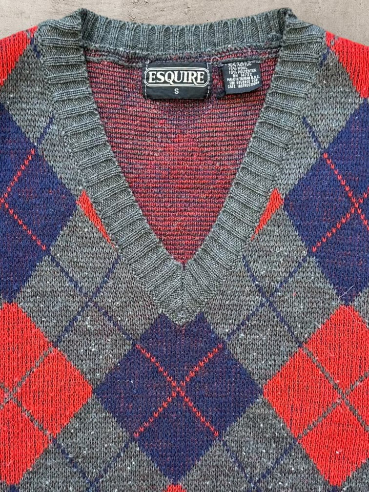 80s Esquire Argyle Knit Vest - Small