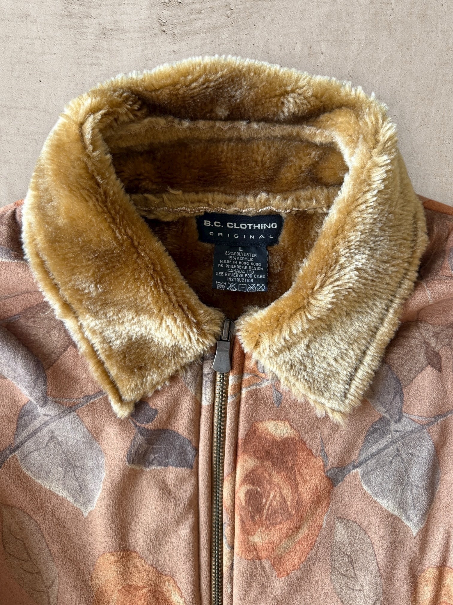 00s B.C Fur Lined Leaf Zip Up Jacket - Medium