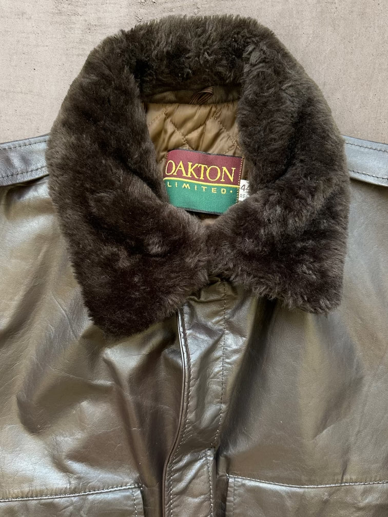 90s Oakton Brown Leather Flight Jacket - Medium