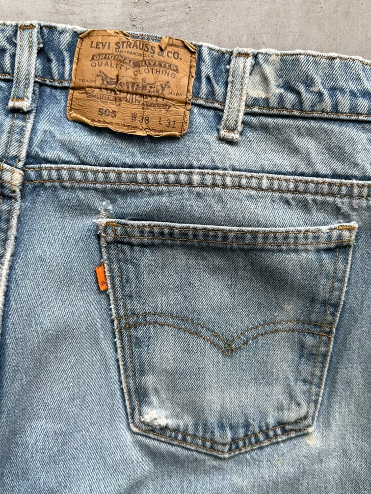 90s Levi’s 505 Distressed Orange Tab Denim Jeans - 36x32