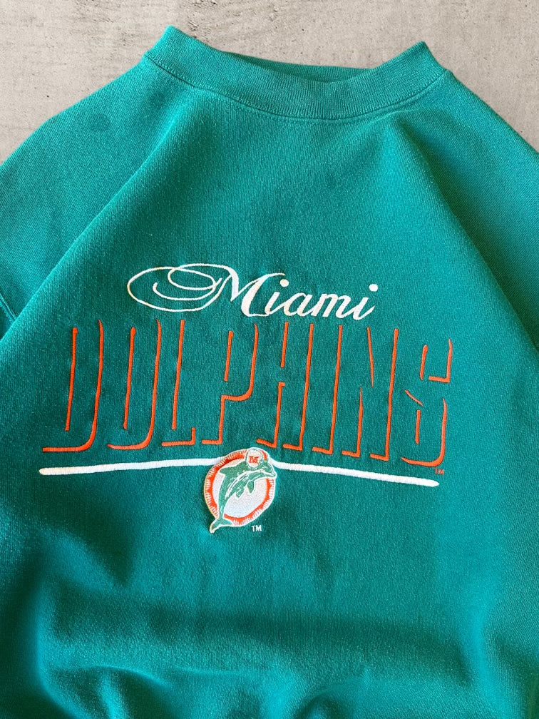 90s Logo Athletic Miami Dolphins Embroidered Crewneck - Medium