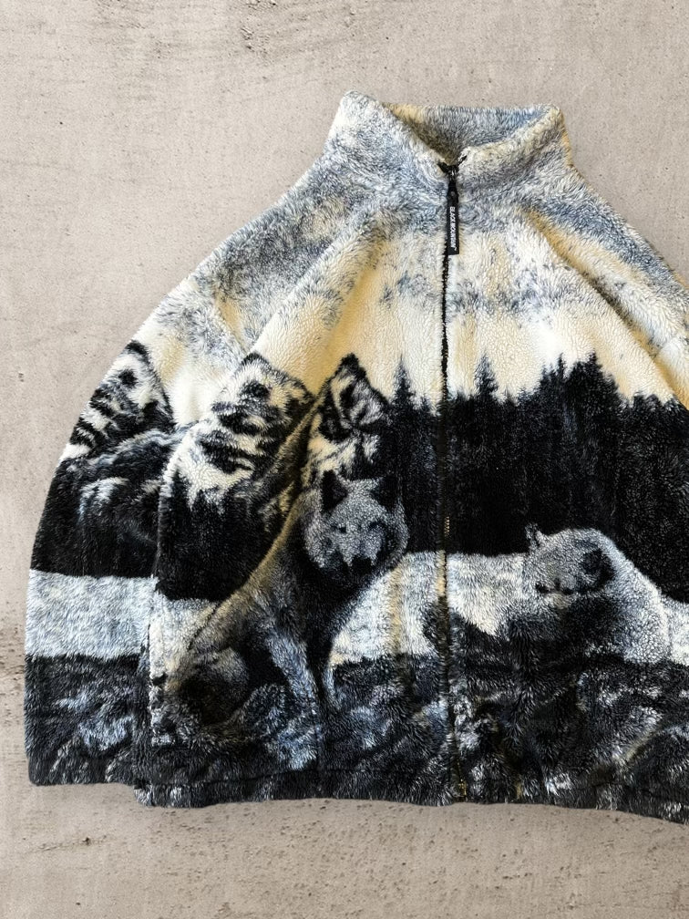 90s Wolves & Nature Graphic Zip Up Fleece - Large