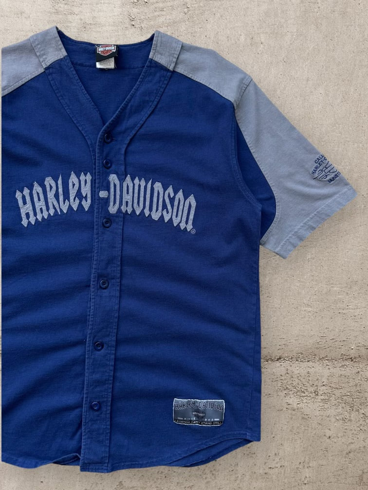 00s Harley Davidson Color Block Baseball Jersey - Large