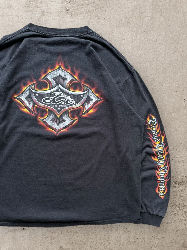 00s Orange County Choppers Flame Graphic Long Sleeve T-Shirt - XXL