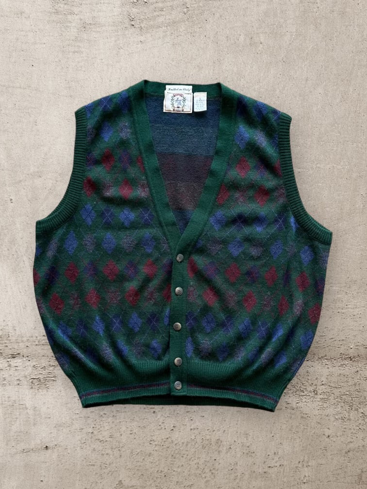 80s Sears Roebucks Argyle Knit Vest - Large