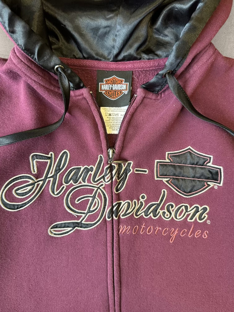00s Harley Davidson Purple Embroidered Zip Up Hoodie - Small