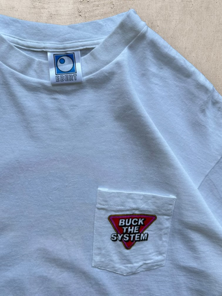 90s Buck The System Pocket T-Shirt - XL