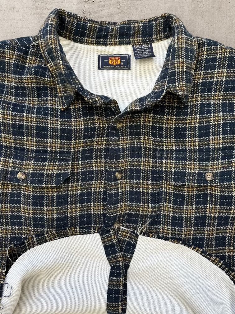 00s Route 66 Cropped Thermal Lined Plaid Flannel - XL