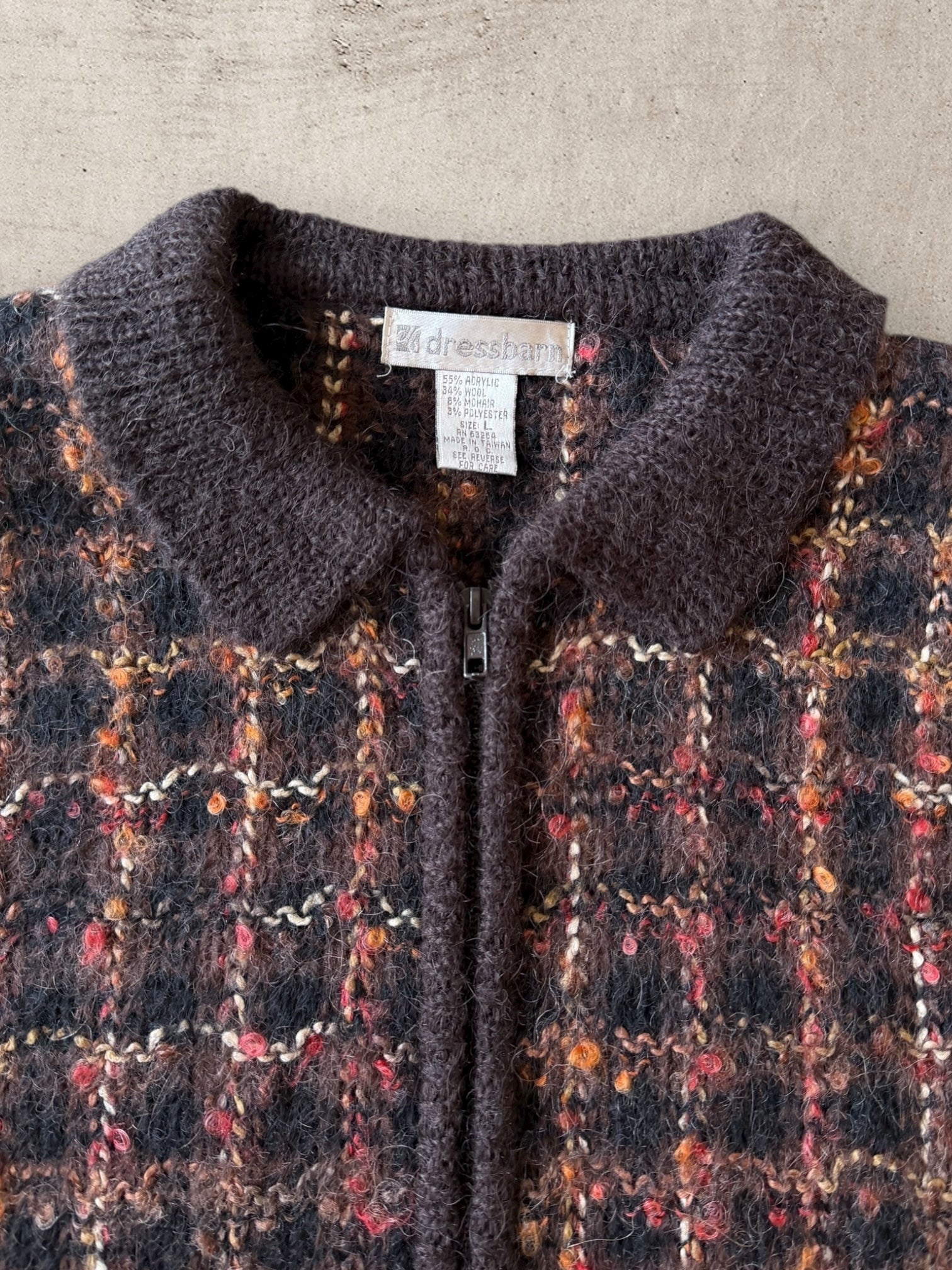 90s Dressbarn Wool Zip Up Sweater - Medium
