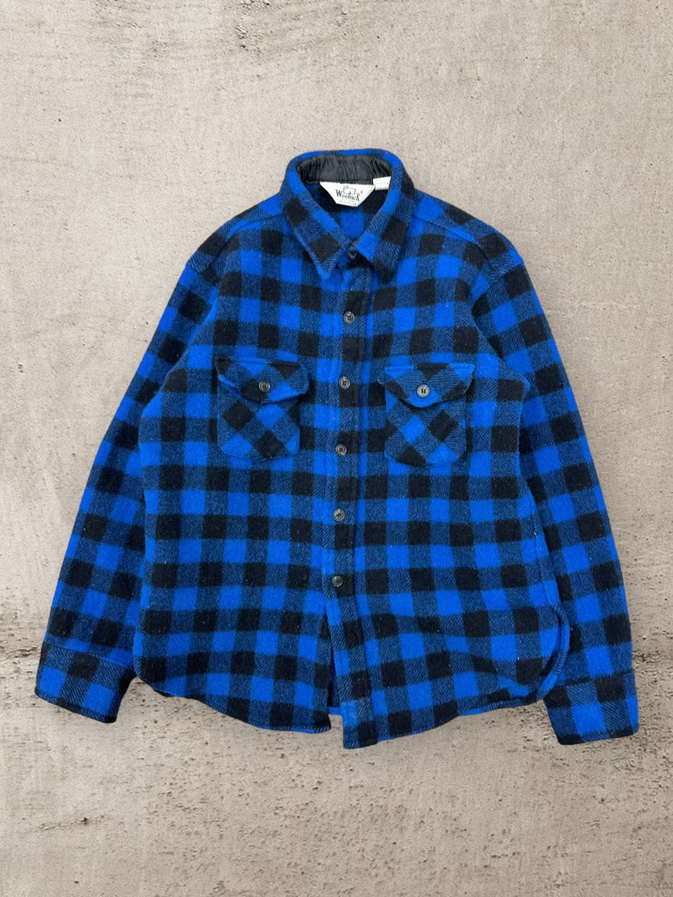 80s Woolrich Blue Plaid Button Up Flannel - Small