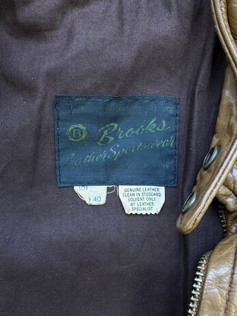 70s/80s Brooks Tan Moto Leather Jacket - Small
