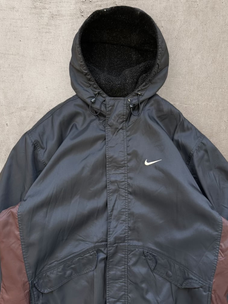 90s Nike Fleece Lined Black & Brown Full Zip Jacket - XL