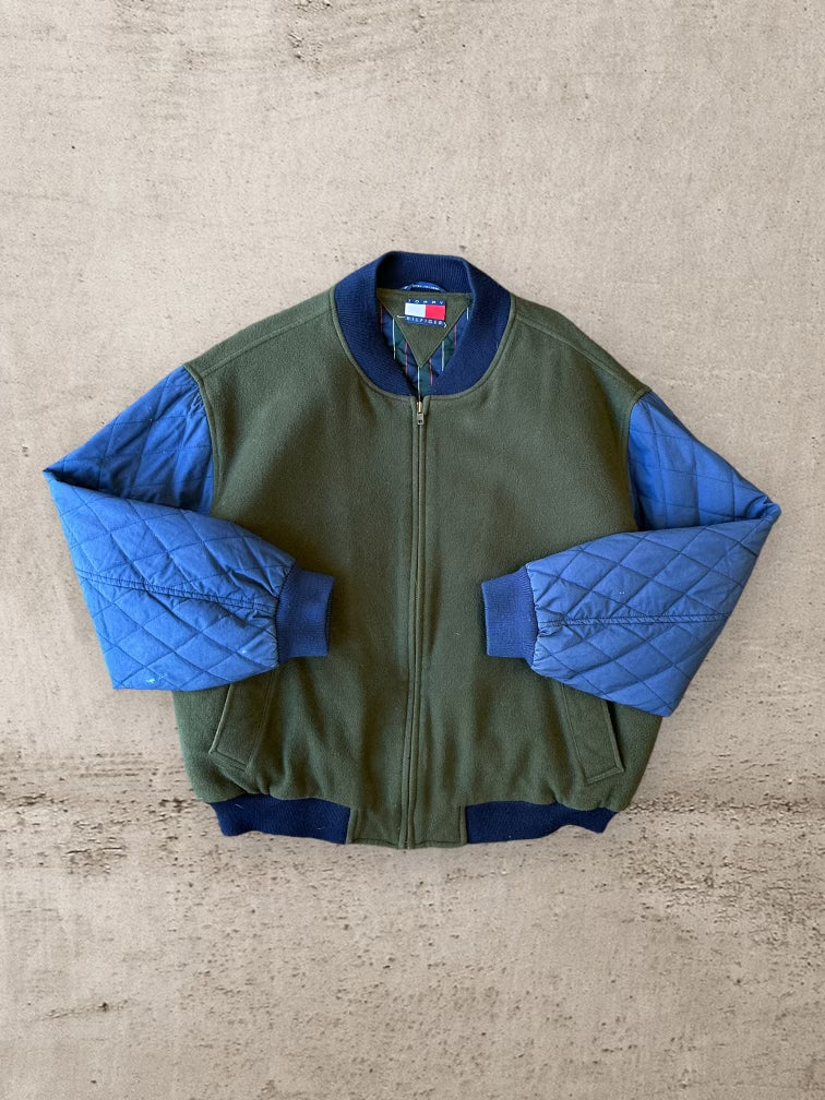 90s Tommy Hilfiger Quilted Color Block Bomber Jacket - Large