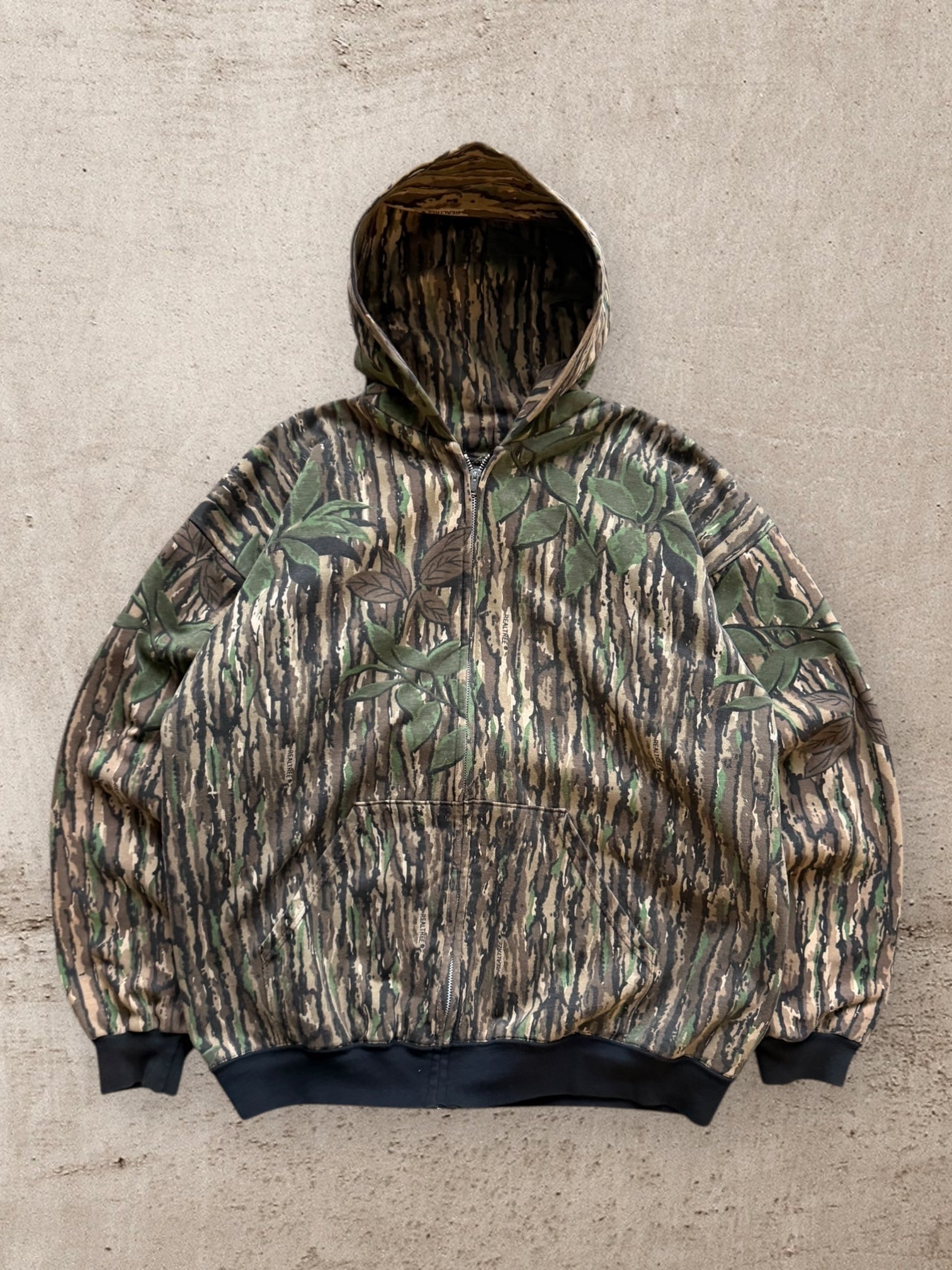 80s Real Tree Camouflage Zip Up Hoodie - XL