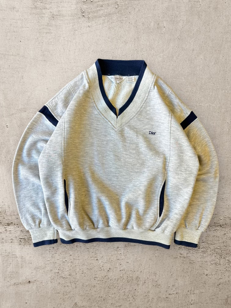 90s Christian Dior Embroidered V-Neck Sweatshirt - Large