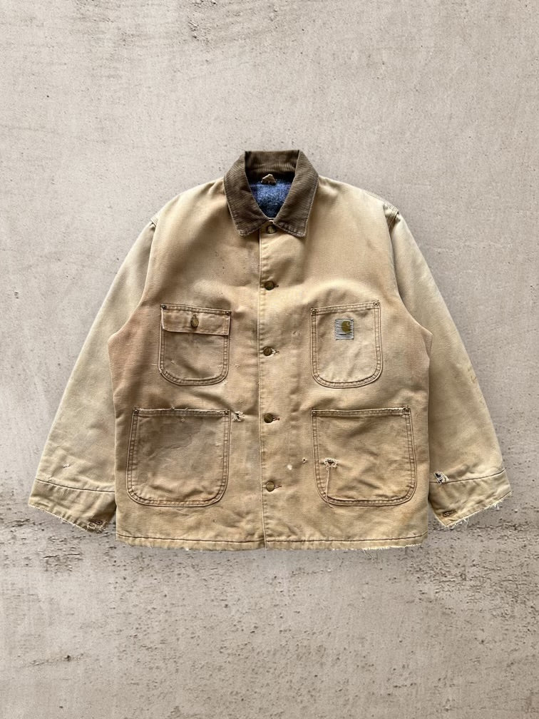 80s Carhartt Wool Lined Distressed Chore Jacket - Large