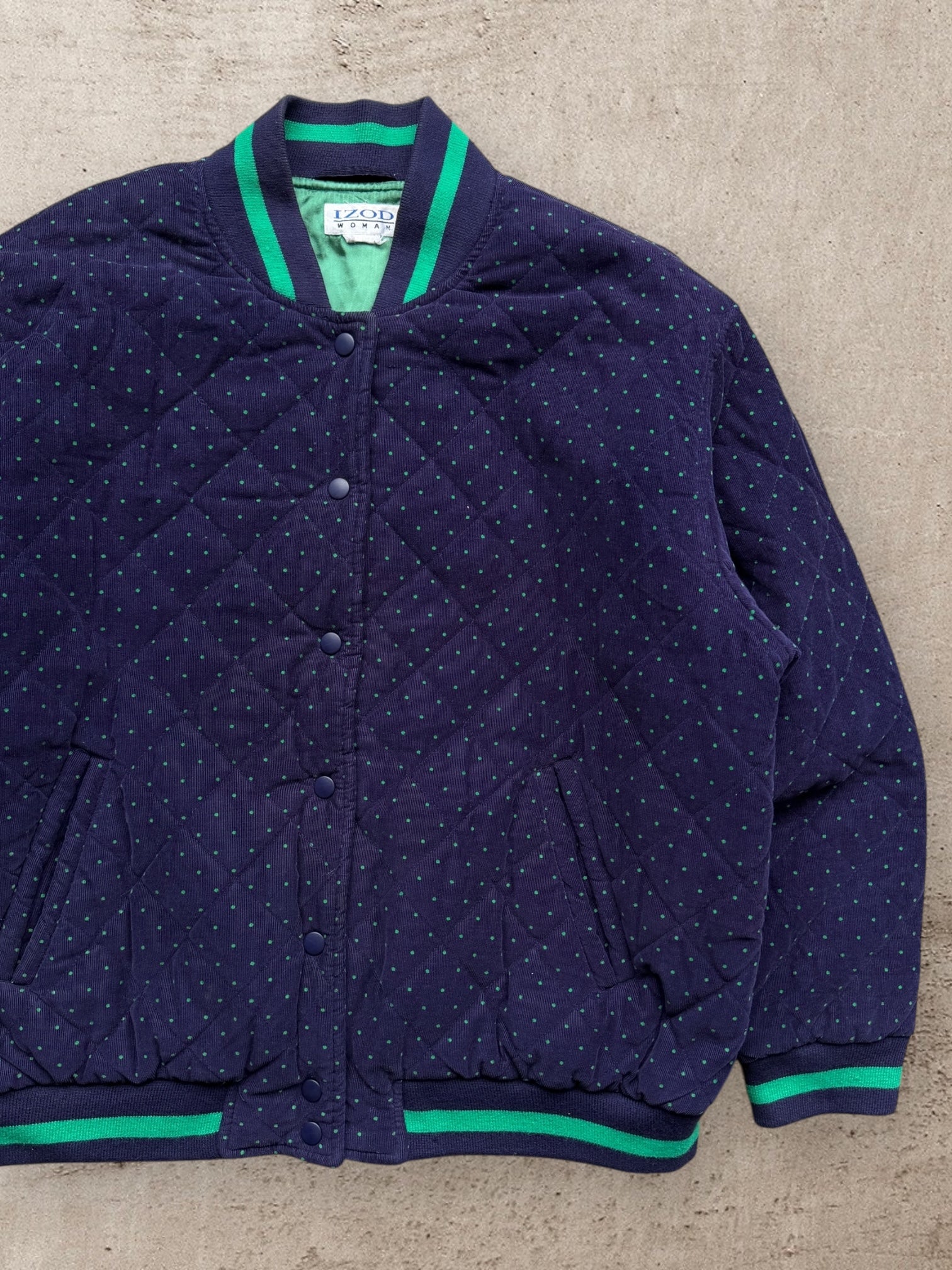 00s Izod Polka Dot Button Bomber Jacket - Large