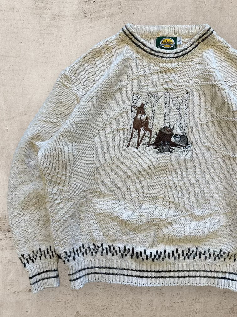 90s Cabelas Woods Graphic Knit Sweater - Large